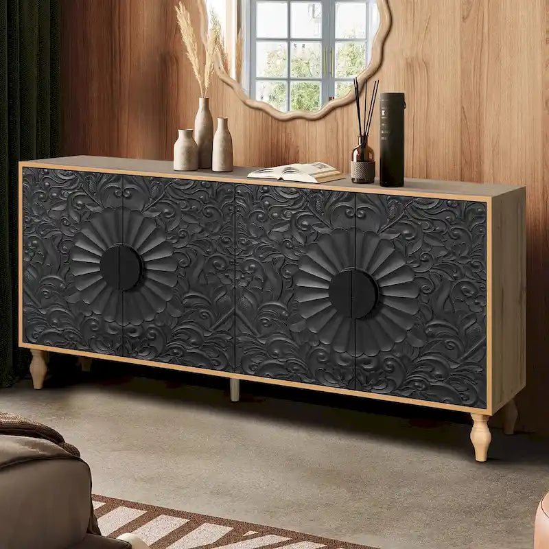 Armoire de rangement à 2 portes, sculptée noire/blanche