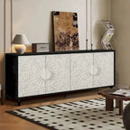 Armoire de rangement à 2 portes, sculptée noire/blanche