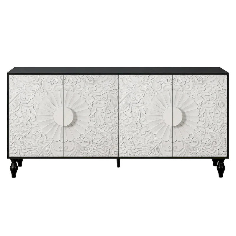 Armoire de rangement à 2 portes, sculptée noire/blanche
