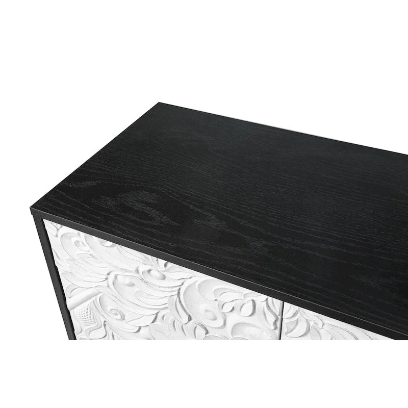 Armoire de rangement à 2 portes, sculptée noire/blanche