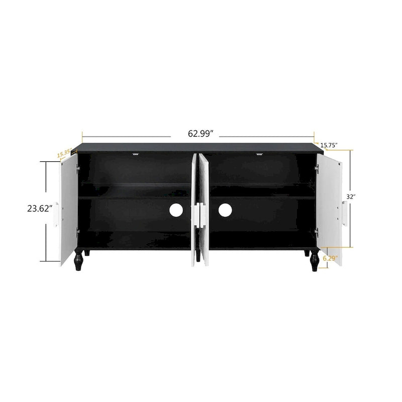 Armoire de rangement à 2 portes, sculptée noire/blanche