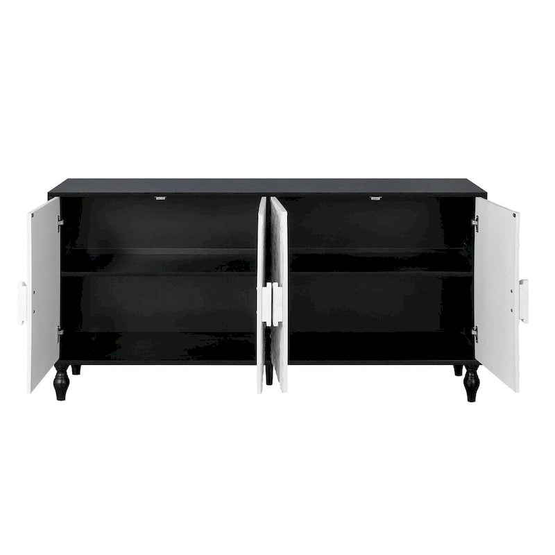 Armoire de rangement à 2 portes, sculptée noire/blanche
