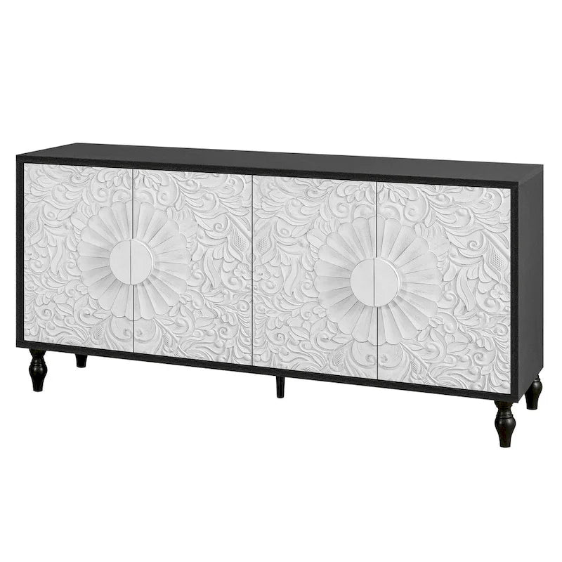 Armoire de rangement à 2 portes, sculptée noire/blanche