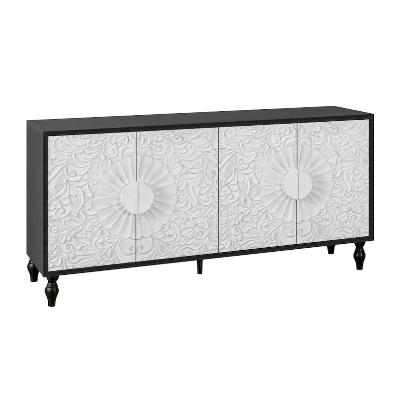 Armoire de rangement à 2 portes, sculptée noire/blanche