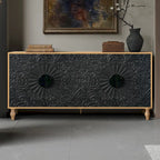 Armoire de rangement à 2 portes, sculptée noire/blanche