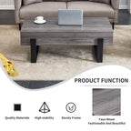 Une table basse en MDF de couleur gris rustique avec des pieds en métal noir – Un espace élégant aux tons de bois naturel