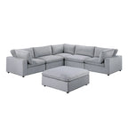Canapé d'angle modulaire en velours côtelé 6 pièces avec ottoman