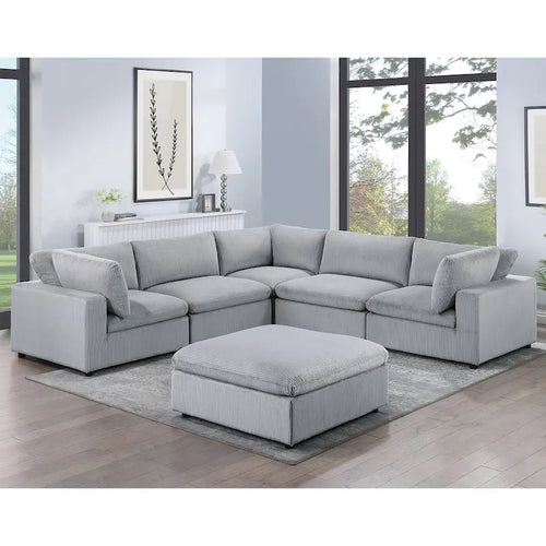 Canapé d'angle modulaire en velours côtelé 6 pièces avec ottoman