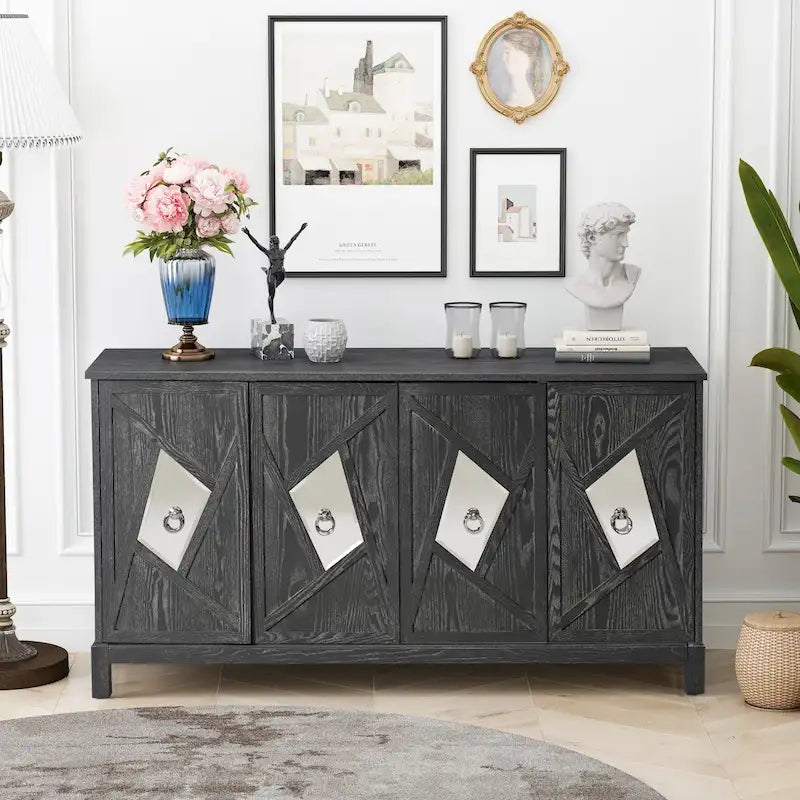 Armoire miroir 4 portes marron/gris – Foyer de 2 personnes