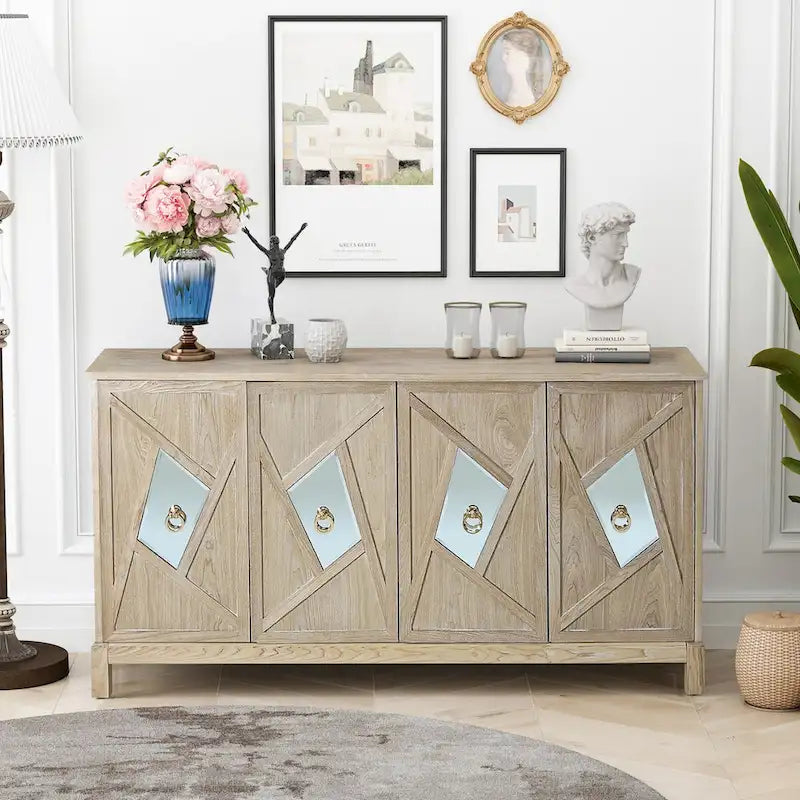 Armoire miroir 4 portes marron/gris – Foyer de 2 personnes