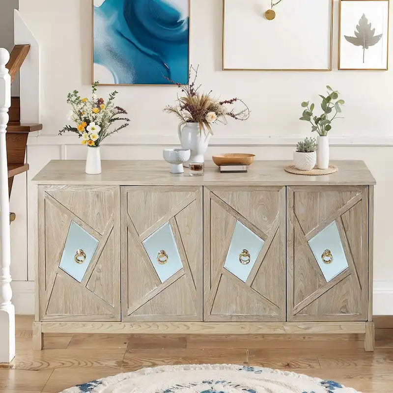 Armoire miroir 4 portes marron/gris – Foyer de 2 personnes