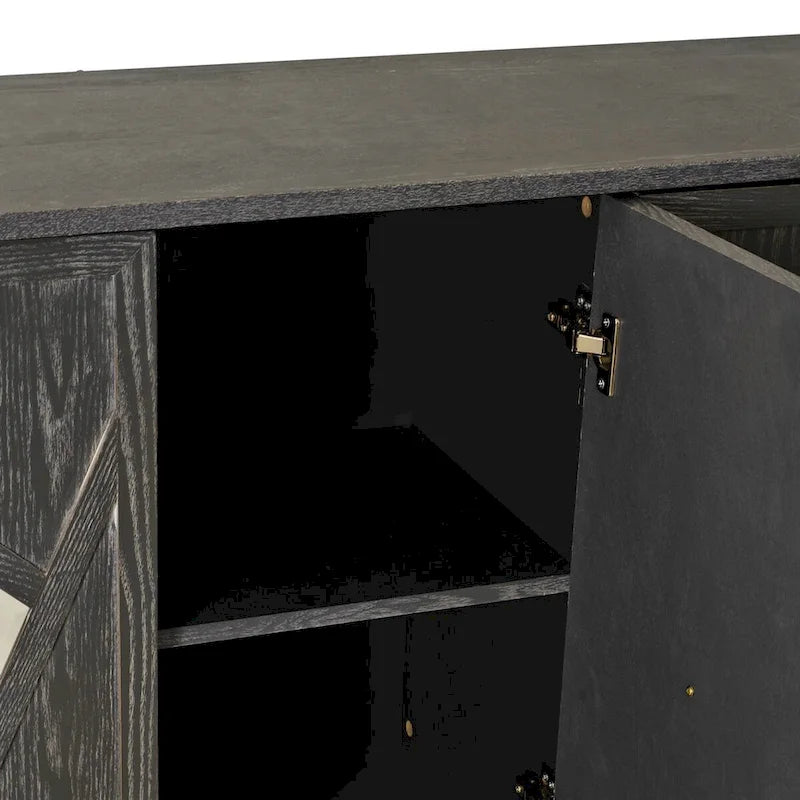 Armoire miroir 4 portes marron/gris – Foyer de 2 personnes