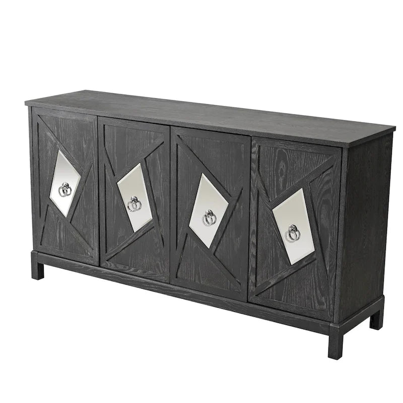 Armoire miroir 4 portes marron/gris – Foyer de 2 personnes
