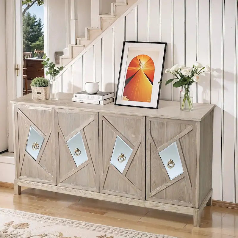 Armoire miroir 4 portes marron/gris – Foyer de 2 personnes