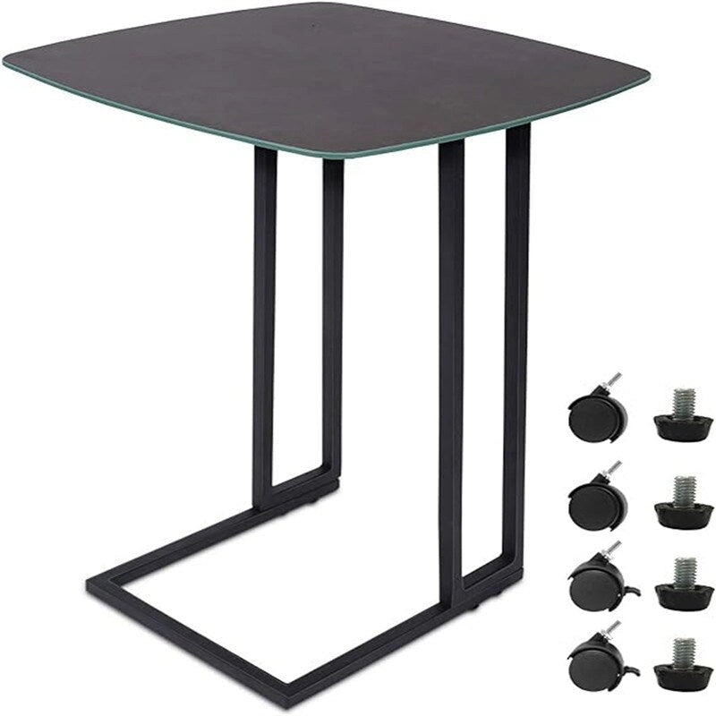 Table d'appoint de canapé roulante en forme de C, gris / blanc / noyer, grande et petite, 1 personne