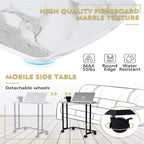 Table d'appoint de canapé roulante en forme de C, gris / blanc / noyer, grande et petite, 1 personne