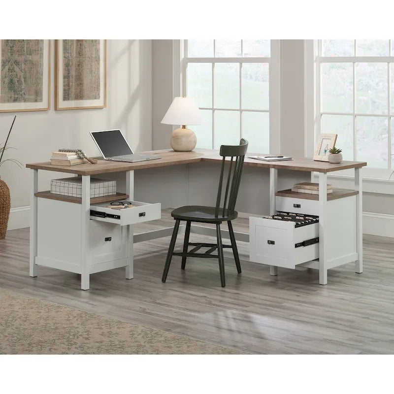 Bureau d'angle Jamocha Wood, 1 personne, 4 tiroirs