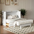 Lit escamotable blanc/gris avec tiroir de rangement et port USB, grand lit, pour 1 personne