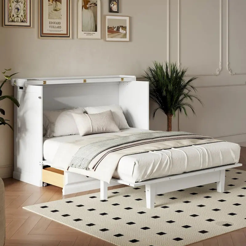 Lit escamotable blanc/gris avec tiroir de rangement et port USB, grand lit, pour 1 personne