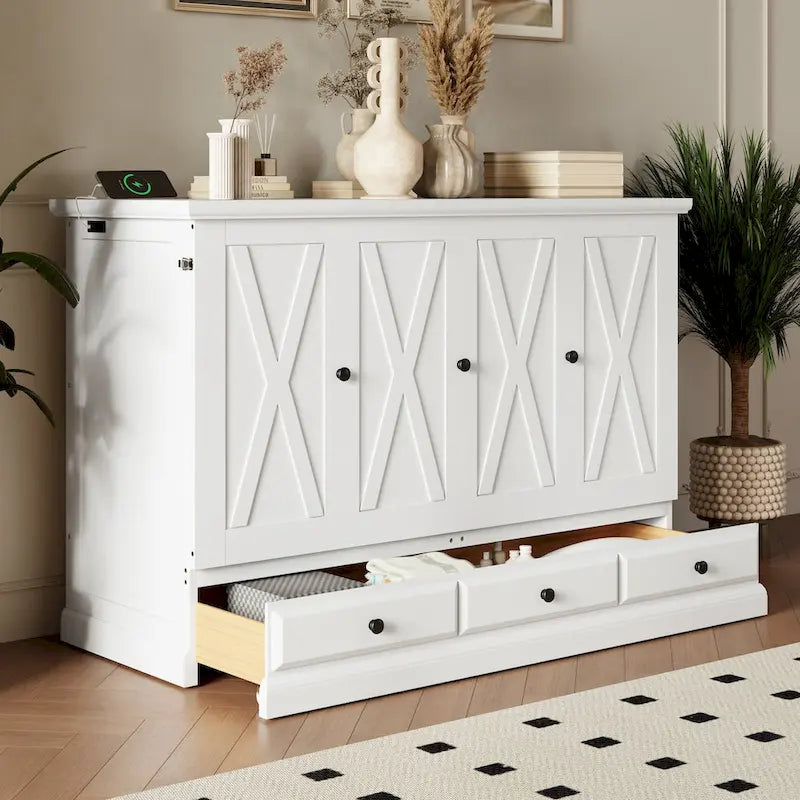 Lit escamotable blanc/gris avec tiroir de rangement et port USB, grand lit, pour 1 personne