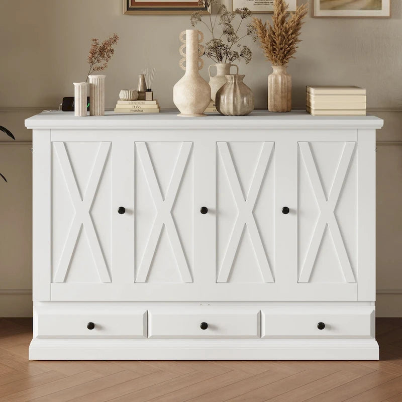 Lit escamotable blanc/gris avec tiroir de rangement et port USB, grand lit, pour 1 personne