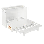 Lit escamotable blanc/gris avec tiroir de rangement et port USB, grand lit, pour 1 personne