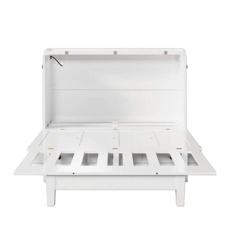 Lit escamotable blanc/gris avec tiroir de rangement et port USB, grand lit, pour 1 personne