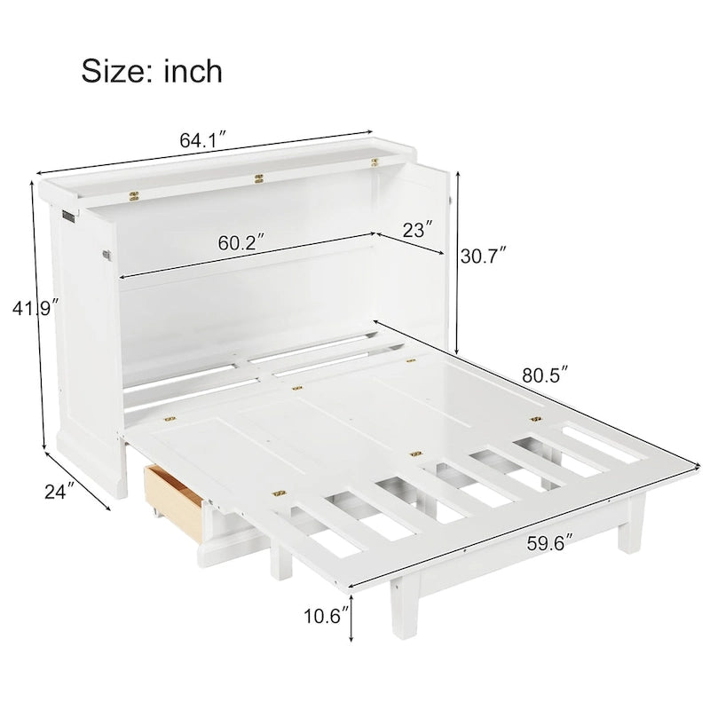 Lit escamotable blanc/gris avec tiroir de rangement et port USB, grand lit, pour 1 personne
