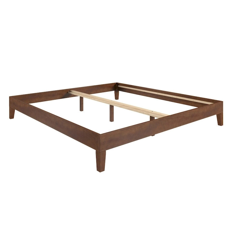 Cadre de lit plateforme en bois massif King brun