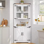 Meuble d'angle haut de 175 cm, Meuble de rangement d'angle style ferme, Rangement peu encombrant, Porte vitrée, Étagères réglables, pour Salon, Cuisine