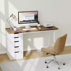 Bureau d'ordinateur de 119 cm avec 5 tiroirs de rangement, table d'étude/d'écriture réversible de style rustique moderne, poste de travail de bureau à domicile pour petits espaces