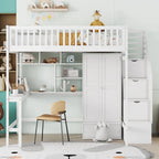 Lit mezzanine deux places en pin avec bureau et rangement