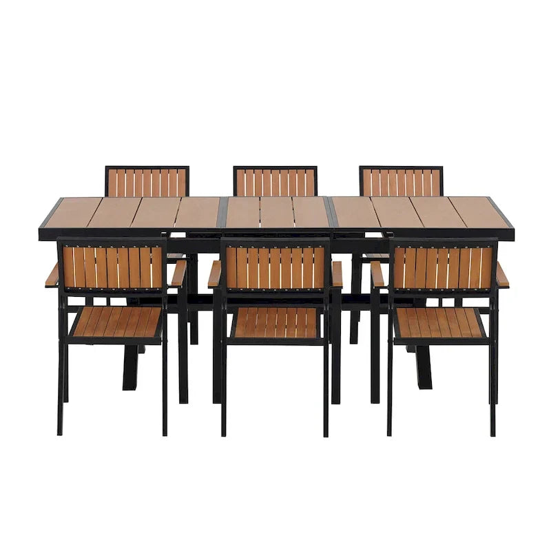 Ensemble de salle à manger extérieur extensible 7 pièces avec table extensible et 6 chaises avec accoudoirs