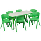 Emma et Oliver, ensemble table d'activités rectangulaire en plastique réglable en hauteur (60 cm x 120 cm) avec 6 chaises