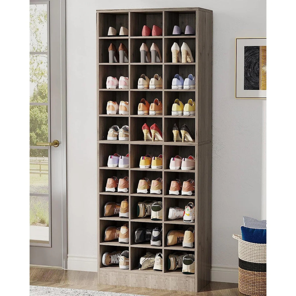 Meuble à chaussures haut 30 paires, étagère de rangement à chaussures en bois blanc 10 niveaux pour placard, entrée - 10 niveaux