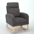 Fauteuil à bascule moderne à dossier haut rembourré de 29,5 po avec pieds en bois massif et repose-pieds réglable