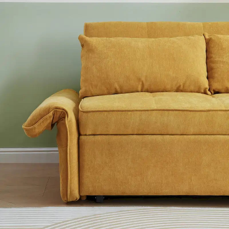 Canapé-lit convertible en tissu chenille jaune - 39,00 x 53,50 x 31,50