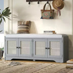 Banc de rangement rustique en bois Whisen, banc à chaussures d'entrée avec coussin amovible, étagères réglables