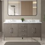 Meuble-lavabo de salle de bain Vanity Art 72 po à double vasque avec dessus en marbre reconstitué