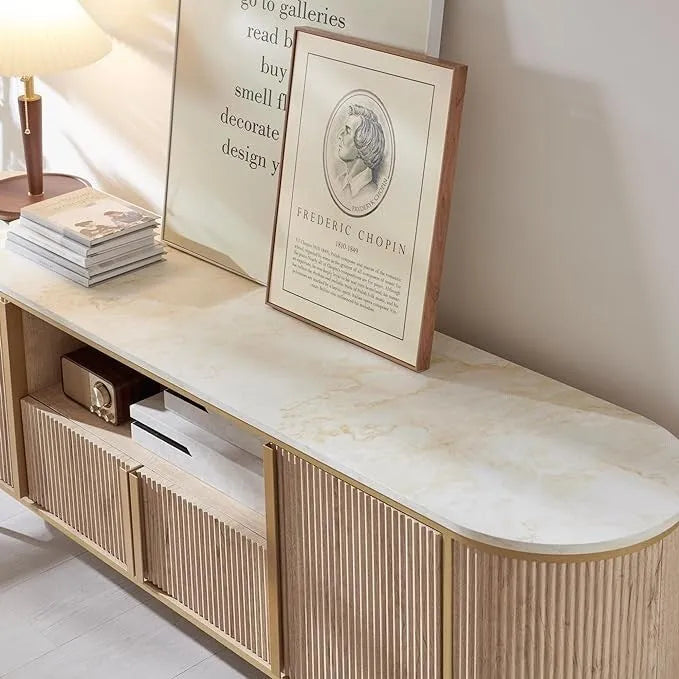 Meuble TV de luxe moderne, centre de divertissement, avec plateau effet marbre