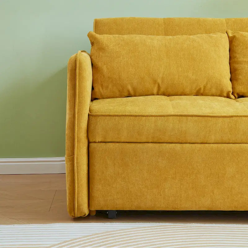 Canapé-lit convertible en tissu chenille jaune - 39,00 x 53,50 x 31,50